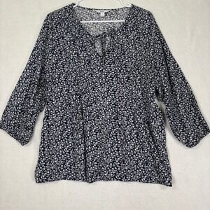 Croft & Barrow Blouse L 100% Rayon Floral Split Neck Tie‎ Boho Top NWOT